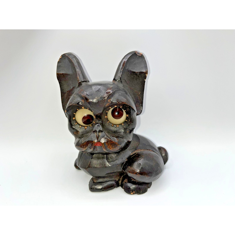 Vintage French Bull Dog Clock Stamped Engraved Letters Germany Googly Eye Read